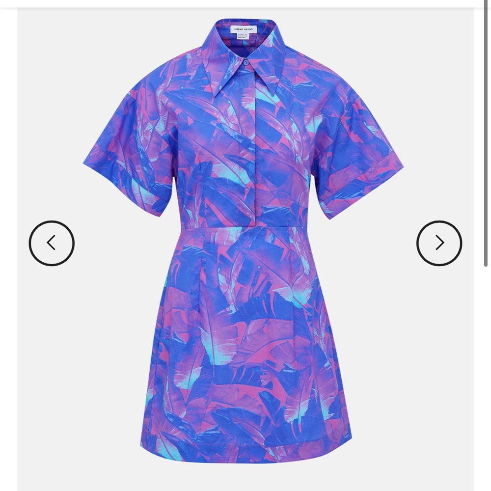 Abstract Print Drop Shoulder Sleeve Shirt Style Mini Dresses Small